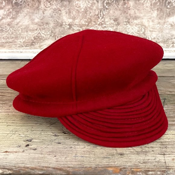 Preston & York Accessories - Preston & York 100% Wool Lieutenant style Hat Cap Red Welt Seam Top & Brim ITALY